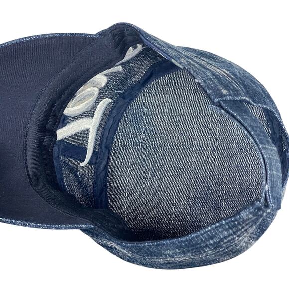 Y2K Texas Jeweled Distressed Denim Army Hat Blue Cotton Cap Adjustable Ones Size - Picture 8 of 9
